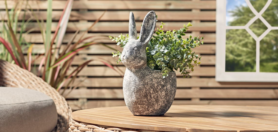 SMALL ANTIQUE STONE RABBIT PLANTER