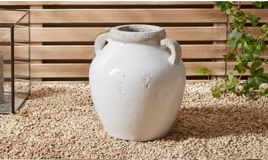 LARGE WHITE STONE ROUNDED VASE