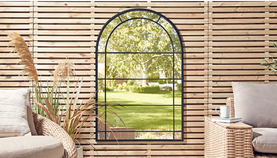 LARGE BLACK ARCHED OUTDOOR MIRROR